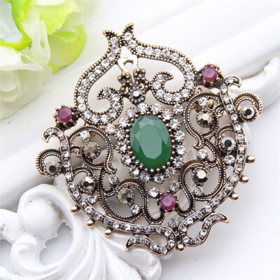 

Vintage Women Turkish Flower Brooch Pin Resin Jewelry Rhinestone Brooches Broches Arabia Paisley Pattern Lapel Hijab Pin Corsage