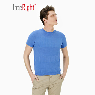 

INTERIGHT Round Collar Dark Jacquard Mens Business T-Shirt Light Blue XL