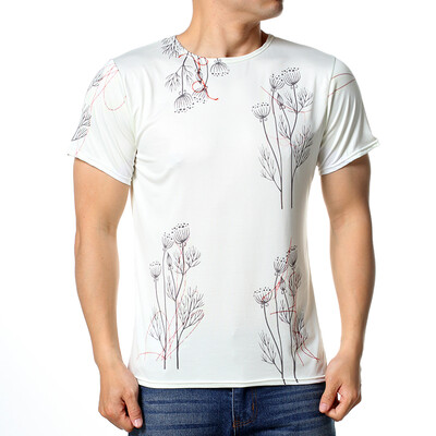 

Short Sleeves Pullover Flower Printed Round Neck Mens T-shirts