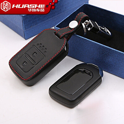 

Huashi Honda crv key package Ling Pai xrv Civic Accord Binzhi Jade Fit Coronation Road buckle car key bag cover leather two keys smart black red line