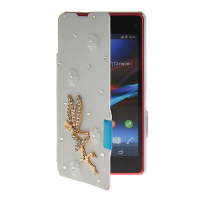 

MOONCASE Rhinestone Crystal Ultre Slim Leather Side Flip Wallet Shell Back ЧЕХОЛ ДЛЯ Sony Xperia Z1 Compact (Mini) White