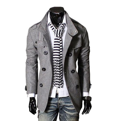 

Zogaa New Men's Wool Coat Stand Collar Medium Length Casual