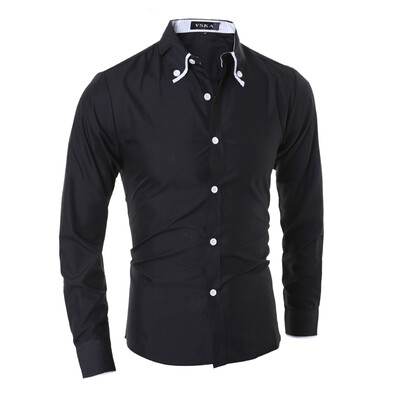 

New Autumn Slim Solid Color Shirts Fashion Edging Stripes Lined Casual Mens Long Sleeved Shirt