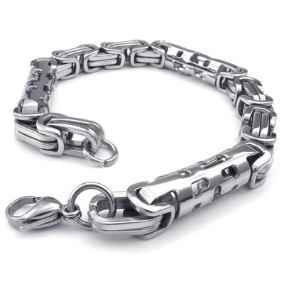 

Hpolw Mens silver Stainless Steel Biker Links Lobster Clasps Bracelet&hollow beautiful design Bracelet8mm03" Length 9"