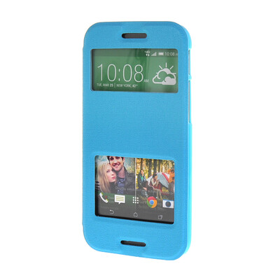 

MOONCASE Сторона Флип жесткий борт Тонкий кожаный кронштейн Window чехол для HTC One M8 Синий