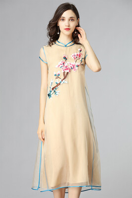 

2018 SUMMER DRESSES WOMEN CLOTHES NEW ARRIVAL NATURE SILK ORAGANZA FLORAL EMBROIDERY BOHEMIA BEACH DRESSES SHORT SLEEVE PLUS SIZES