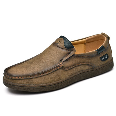

Slip-On Shoes Men Hand Stitching Microfiber Leather Non-Slip Casual Shoes Walking Loafer