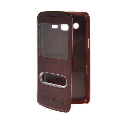 

MOONCASE View Window Leather Side Flip Pouch Stand Shell Back Case Cover for Samsung Galaxy Win Pro G3812 Red