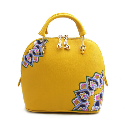 

Fashion leather ethnic embroidery bag shell style women messenger bags small famous brand leather embroidered bags tote bag