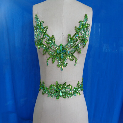 

Pure hand made red blue green sew on Rhinestones applique crystals patches 2926cm387cm for dress DIY dress accessory