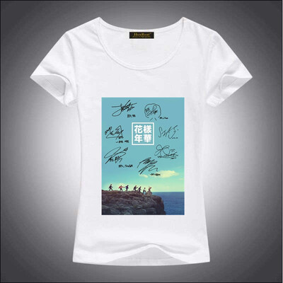 

HenReat High quality silk cotton white solid color short sleeve women BTS print T-shirt
