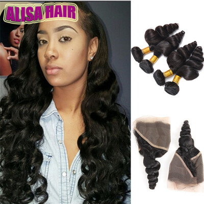 

4 Bundles Loose Wave Hair with Frontal Brazilian Hair Bundles Lace Frontal Closure with Bundles Brazilian Virgin Human Hair with C