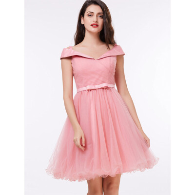 

CAZDZY A-Line Off-the-Shoulder Sashes Knee-Length Cocktail Dress