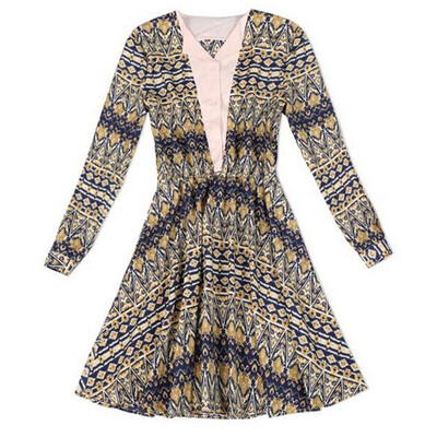 

Lovaru ™ 2015 summer style women fashion mini dress long sleeves v-neck high quality Soft and comfortable dress