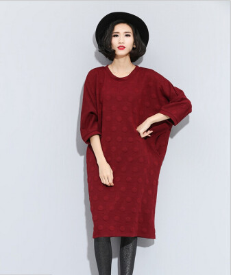 

Lovaru ™ Autumn 2015 wave point long section hedging sweater large size women loose sleeve t skirt dress new