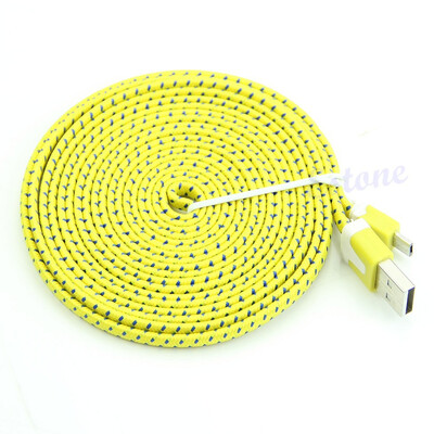 

1M 2M 3M Dual Color Strong Flat Braided Nylon Micro USB Charger Sync Data Cable For Samsung Sony HTC