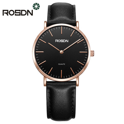 

Mens Watches Women Wrist Watch Top Brand Luxury ROSDN Simple Design Ultra Thin Quartz Watch Casual Leather Lovers Watches