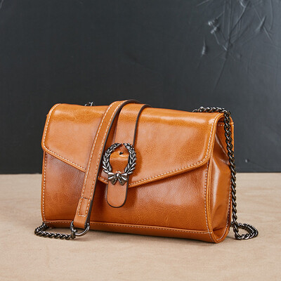 

Italian kangaroo LALPINA female bag retro leather Messenger bag female simple shoulder bag female fashion olive branch female bag oil wax yellow 674S031032