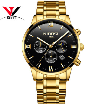 

NIBOSI Famous Brand Watches Men Leather Band Fashion Luxury Full Steel Clock Quartz Wristwatch Male Watch Relogio Masculino Casual