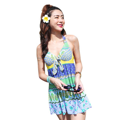 

Qiaohai (QIHAI) 6169-1 Ms. One-piece skirt-style small chest gathers steel care conservative thin mask cover large size swimsuit Korea sexy XL code