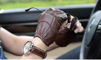 

Wholesale New 2018 Genuine Leather Half Finger Gloves Men Summer Breathable Driving Semi-Finger Male goatskin Glove