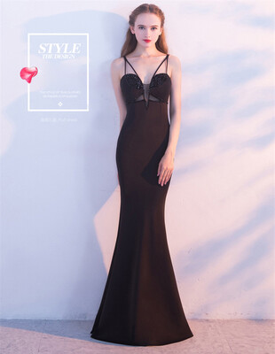 

Evening dress female party princess noble sexy elegant slim black fish tail dress dress