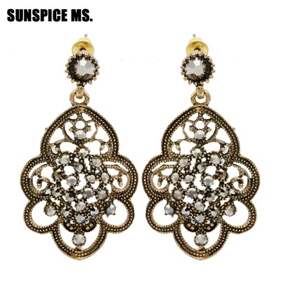 

Vintage Turkish Women Hollow Flower Round Dangle Earrings Antique Color Rhinestone Ethnic Jewelry Indian Bohemia Wedding Bijoux