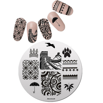 

Nail Art Stamping Plate Great Wall Umbrella Design Round Stamp Template Manicure Nail Art Image Plate Mezerdoo28