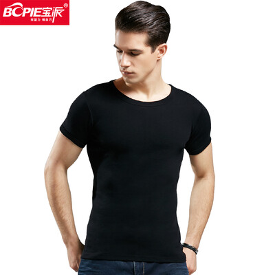 

Baopai BOPIE Mens vest Mens cotton T-shirt short-sleeved casual sports breathable bottoming shirt black round neck XXXL 185110