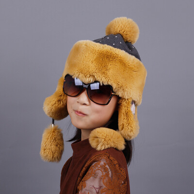 

Winter Rabbit Hair Lei Feng hat outdoor ear warmer hat fur cloth top fur baby hat free shipping