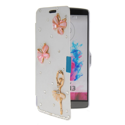 

MOONCASE Bling Rhinestone Crystal Ultre Slim Leather Side Flip Wallet Shell Back Case Cover for LG G3 White