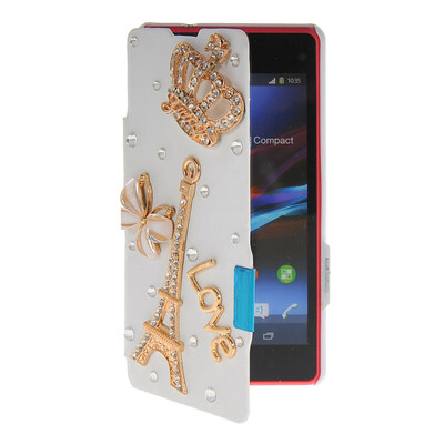 

MOONCASE Rhinestone Crystal Ultre Slim Leather Side Flip Wallet Shell Back ЧЕХОЛ ДЛЯ Sony Xperia Z1 Compact (Mini) White