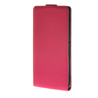 

MOONCASE High Quality Cross pattern Leather Vertical Flip Protector Cover Case for Sony Xperia Z4 Hot pink