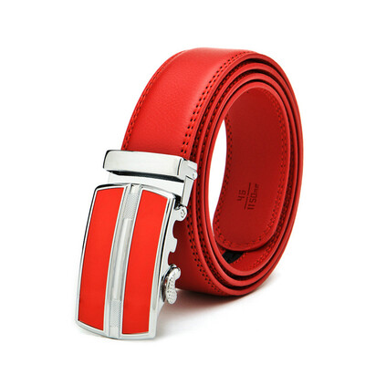 

New Fashion Automatic Buckle Red Belt MenS Belts For Men Solid Stap Cowskin Ceinture Luxe Mens Cintos De Luxo