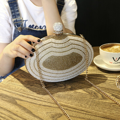 

Long Chain Evening Bags Luxury Diamond Setting With PearlFemale Wedding Bag Ladies Party Purse
