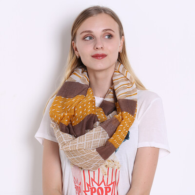

JeouLy women striped infinity scarf Womens zigzag wave loop scarf female Accessories geometirc cloth hijab ethnic