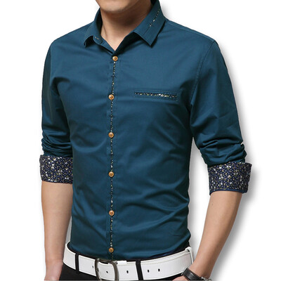 

Men Dress Shirts New Spring 2016 Men Long Sleeved Dress Shirts Cotton Casual Printed Shirts 5 Colors Fashion Shirts Plus 5XL