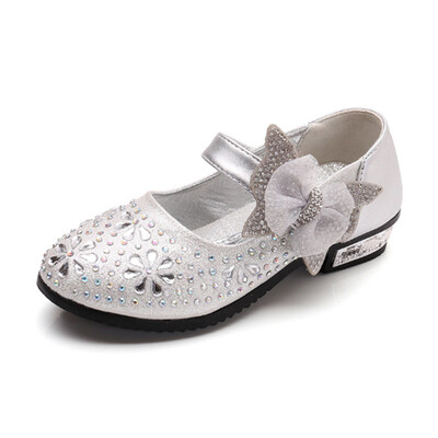 

Children Shoes 2018 Girls Shoes PU Leather Princess Shoes Bow Diamond High-heeled Shoes Fashion Velcro Shoes