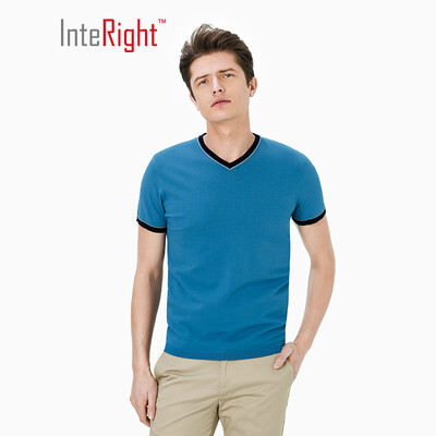 

INTERIGHT V-neck special yarn dry net color business mens T-shirt peacock blue