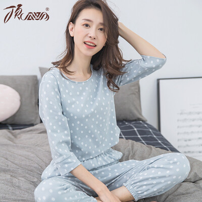 

Top melon melon pajamas home service female cotton wave point lapel casual sweet set 21020 blue 175