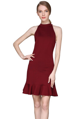 

Womens Sleeveless High-neck Dress with Ruffle Hem