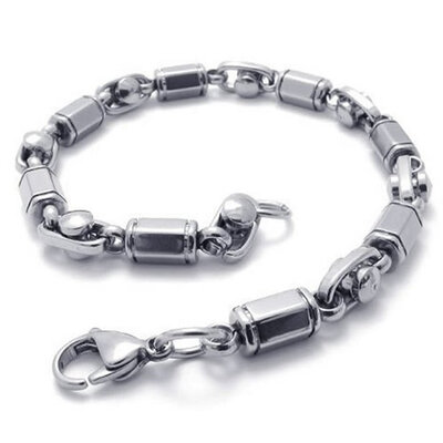 

Hpolw Polished Stainless Steel Mens Link Bracelet - Silver - 9"