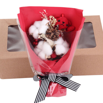 

First red teddy bear cotton eternal flower guarantee flower delivery lanterns dried flowers bouquet gift box Christmas gift birthday gift 520 Valentines Day gift mothers day to send girls to girlfriend