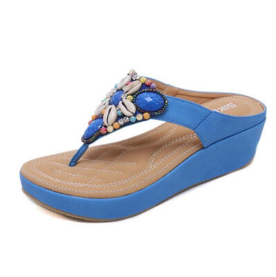 

2018 New Ethnic Style Sandals Bohemian Beads Wedges Large Size Sandals Sandals