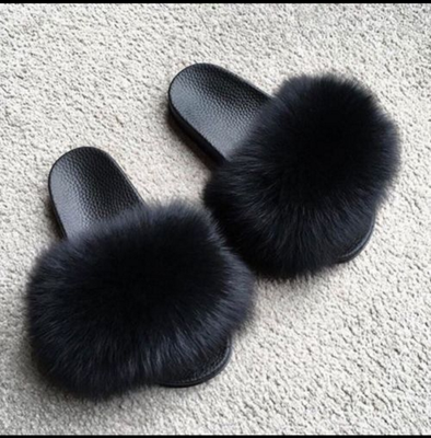 

Womens Luxury Real Fox Indoor Fur Outdoor Cool Slides Slippers Sandals Shoes