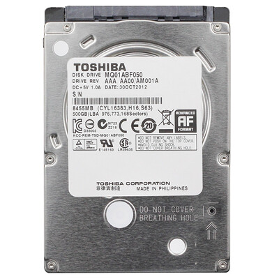 

Toshiba (TOSHIBA) 500GB 5400 об / мин 8M SATA ноутбук жесткий диск (MQ01ABF050)