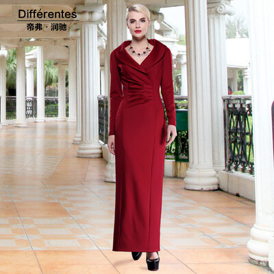 

DF · RS knit dress 2016 Womens new spring new dress long skirt V-neck long sleeve long section of a skirt