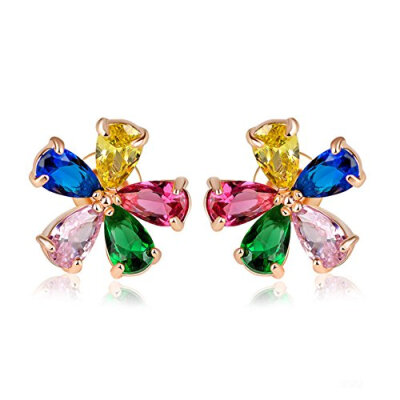 

Aiyaya Fashion Jewelry Waterdrop 5 Leaf Flower Ruby PInk Emerald Sapphire Yellow Crystal Stud Earrings