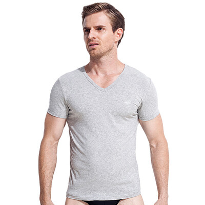 

Seven wolves men&39s pure color cotton short-sleeved T-shirt men&39s V-neck bottoming shirt summer sports 98714 light gray gray XXL