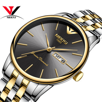 

Saat NIBOSI Business Ultra Thin Mens Watches 2018 Top Brand Luxury Quartz Stainless Steel Watches Men Fashion Calendar Date Week
